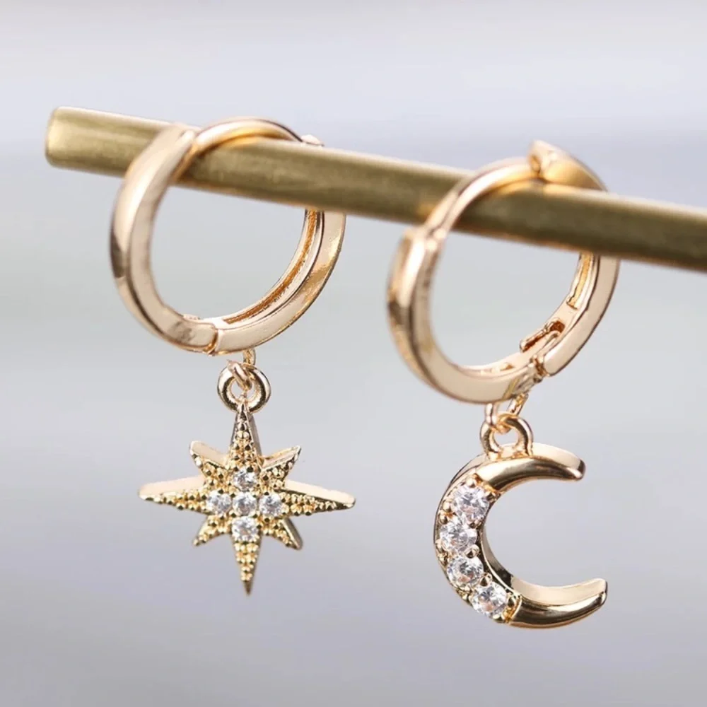 “Wish Upon A Star” Moon Space Hoop Diamond Earring